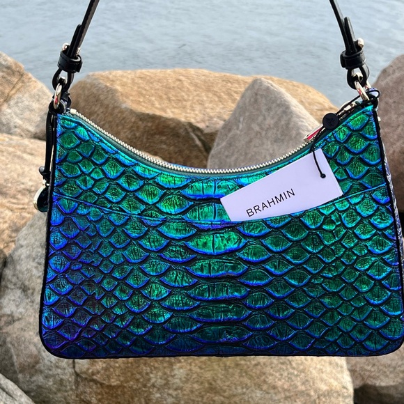 NWT Brahmin Emerald Lulia Esme Shoulder Handbag Blue Green Mermaid - Picture 7 of 13